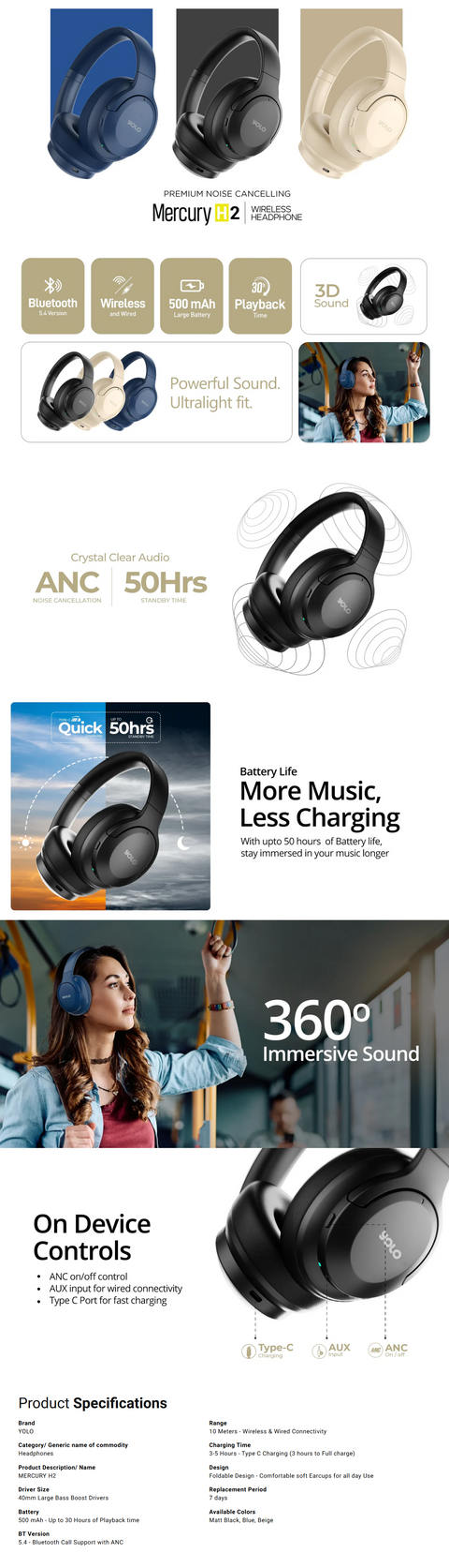 Yolo mercury H2 Wireless Headphone
